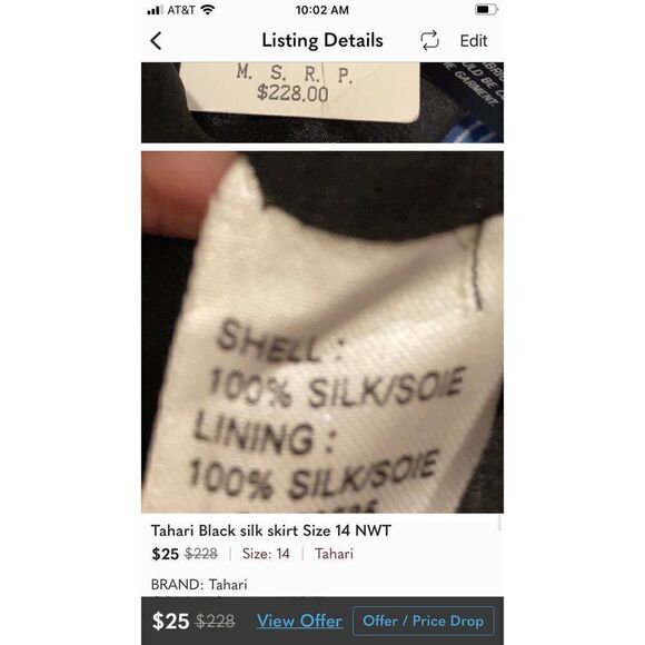 Tahari Women's Silk Skirt Mini Floral Pencil Mid Rise Straight Black Size 14 NWT - Picture 6 of 6